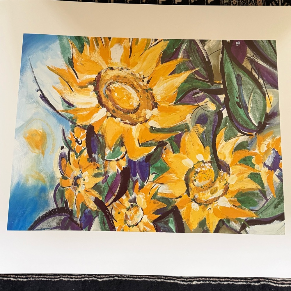 Sunflower Art Print in Yellow & Green by Alfred Gockel. Signed offset lithograph - Picture 2 of 4